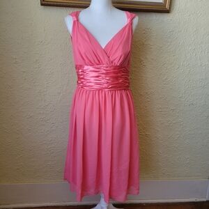 LONDON TIMES Womens Pink Dress 12 V Neck Sleeveless Chiffon Shirred New.
